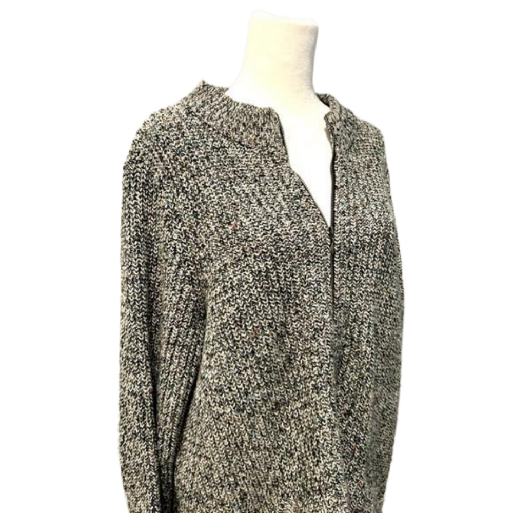 J Jill Full Zip Cardigan Sweater Coat Size Medium Gray, Black and Multi Colored